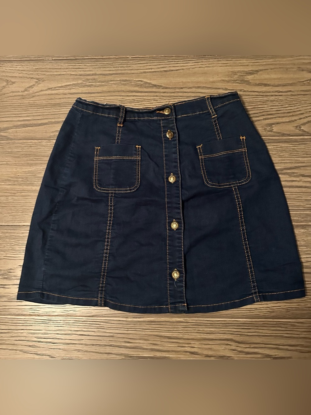 Dark Blue Denim Button-Front Mini Skirt